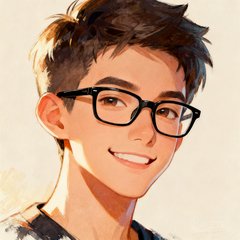 一位戴着黑框眼镜的年轻男性玩家头像，短发清爽，微笑中带着自信，手绘风格温暖亲切